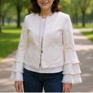 Banana Republic Cream Tweed Layered Fringe Sleeve Blazer size 2